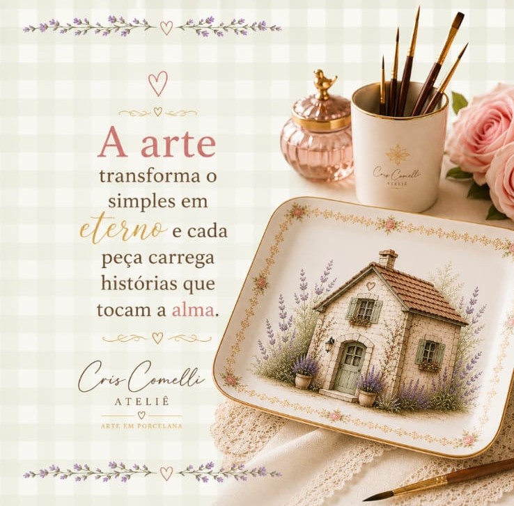 Arte em porcelana pintada à mão do CrisComelli Ateliê