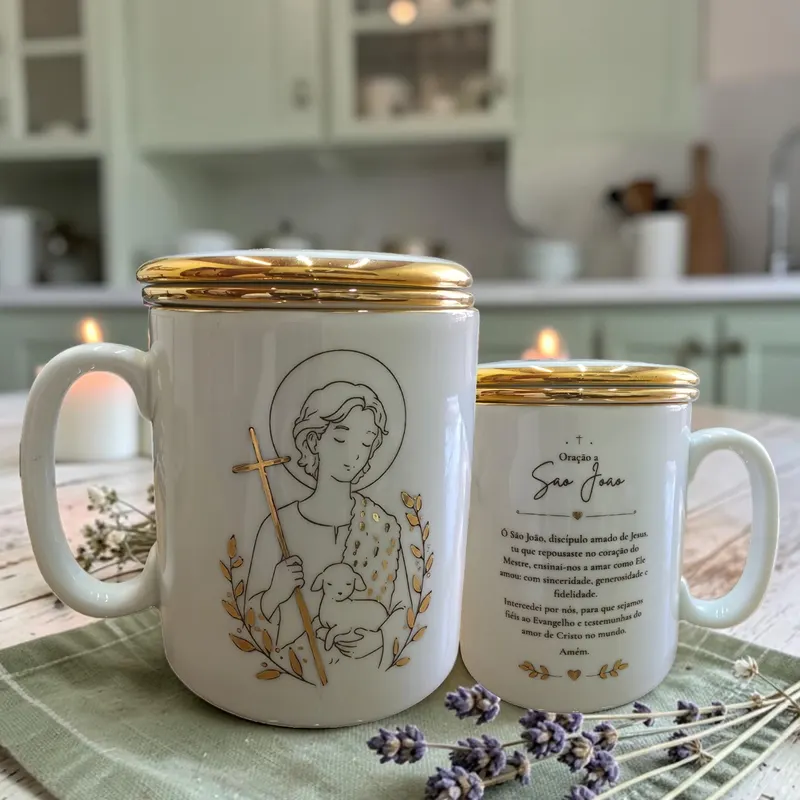 Caneca São João pintada à mão com oração no verso
