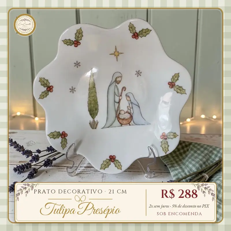 Prato Tulipa Presépio em porcelana pintada à mão